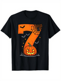 Men's T-Shirt Halloween Pumpkin With Spooky Bats Spider Web And Glowing Night Number