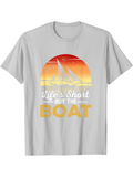 Men's T-Shirt Lifes Short Buy The Boat Sunset Silhouette With Peaceful Ocean Waters And Sailboat