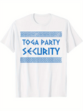 Men's T-Shirt Toga Party Security Blue Greek Pattern On White Shirt