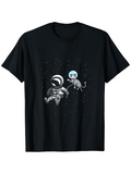Men's T-Shirt Floating In Outer Space With A Playful Cat Astronaut