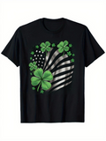 Men's T-Shirt Patriotic Shamrocks With Waving Black And White American Flag Clover