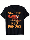 Men's T-Shirt Save The Red Pandas With Adorable Illustration Of Branch And Leaves Red Panda