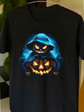 Men's T-Shirt Glowing Blue Magic Cloak With Spooky Evil Pumpkin Face