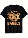 Men's T-Shirt Will Work For Bagels With Playful Hearts Surrounding Cartoon Style Bagel