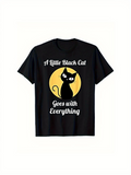 Men's T-Shirt A Little Black Cat With Bright Full Moon And Playful Eyes Cat