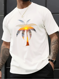 Men's T-Shirt Golden Sunset Reflected Through Swaying Palm Tree Silhouette