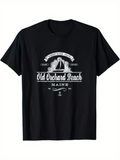 Men's T-Shirt Old Orchard Beach Vintage Sailboat Wave Crest Maine Anchor T Shirt