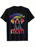 Men's T-Shirt Catahoula Mom Vibrant Neon Rainbow Paint Splash With Dog Wearing Sunglasses