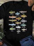 Men's T-Shirt Colorful Watercolor Illustration With Freshwater Fish Species Underwater Fish