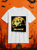 Men's T-Shirt Halloween Night With Pumpkins And Haunted House Under Full Moon