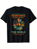 Men's T-Shirt Colorful Flowers Surrounding Peace Symbol On Black T Shirt