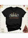 Men's T-Shirt Merry Christmas With Snowmen Surrounded By Trees And Snowflakes Under Golden Star