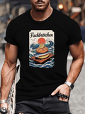 Men's T-Shirt Sunset Over Rolling Waves With Fresh Fish Sandwich