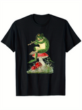 Men's T-Shirt Vintage Frog Playing Flute Sitting On Red Mushroom