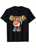 Men's T-Shirt Playful Cartoon Sushi Lifting Weights With Bright Sneakers Under Smiling Face