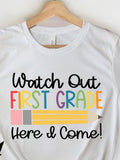 Women's T-Shirt Watch Out First Grade Here I Come Colorful Pencil Drawing Shirt