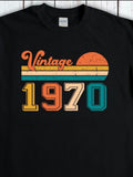 Men's T-Shirt Vintage Retro Colored Stripes With Sunset And Year 1970