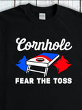 Men's T-Shirt Cornhole Fear The Toss With Red And Blue Beanbags Game Board