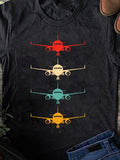 Men's T-Shirt Vintage Colorful Aviation Art With Multicolored Jet Airplanes Aircraft