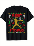 Men's T-Shirt Merry Pitchmas Christmas Trees Doves And Baseball Pitcher