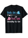 Men's T-Shirt Fish He Or Fish She Daddy To Be With Pink And Blue Cartoon Fish Underwater Scene