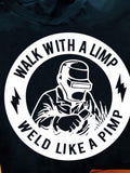 Men's T-Shirt Walk With A Limp Powerful Sparks With Welding Work Under Helmet Worker