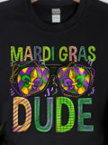 Men's T-Shirt Mardi Gras Dude Glittering Patterned Sunglasses With Fleur De Lis Design
