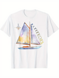 Men's T-Shirt Latitude Pastel Watercolor Sailboat And Compass Rose Nautical Boat