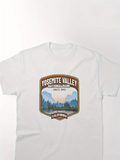 Men's T-Shirt Yosemite Valley Scenic Skyward Pines Beneath Distant Blue Mountains Patch