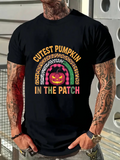 Men's T-Shirt Cutest Pumpkin In The Patch With Rainbow Heart Accents And Smiling Halloween Pumpkin