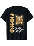 Men's T-Shirt Happy New Year Golden Fireworks Around Shining Disco Ball