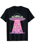 Men's T-Shirt Pastel Colored UFO With Frogs And Floating Cows Under Starry Night Sky Spaceship