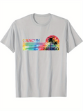 Men's T-Shirt Cancun Mexico With Vibrant Sunset Colors Palm Trees And Ocean Horizon T Shirt