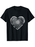 Men's T-Shirt Concentric Tree Rings In A Heart Shape On Black Shirt