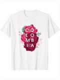 Men's T-Shirt Colombia Bold Red Roses With Greenery In Soft Watercolor Floral Design Flower