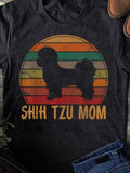 Men's T-Shirt Shih Tzu Mom Retro Striped Sunset Silhouette With Standing Loyal Dog
