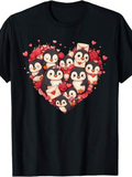 Men's T-Shirt Adorable Penguins With Envelopes Surrounded By Hearts In Heart Shape