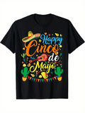 Men's T-Shirt Happy Cinco De Mayo With Sombrero Guitar And Cactus Surrounded By Colorful Festive Confetti