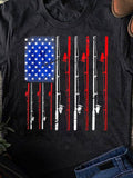 Men's T-Shirt American Flag Design With Firefighter Axes On Black T Shirt