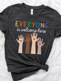 Men's T-Shirt Everyone Is Welcome Here Raised Hands With Colorful Hearts Diversity
