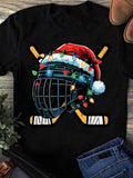 Men's T-Shirt Festive Christmas Lights And Santa Hat On Hockey Helmet