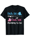 Men's T-Shirt Fish He Or Fish She Mommy To Be With Blue And Pink Cartoon Fish