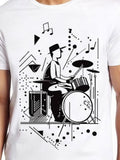 Men's T-Shirt Abstract Lines And Notes With Geometric Drummer Playing Drumset