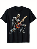 Men's T-Shirt Rock Concert Skeleton Playing Electric Guitar Under Stage Lights