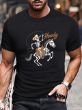 Men's T-Shirt Howdy Dancing Skeleton Wearing Cowboy Hat Riding Skeleton Horse
