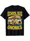 Men's T-Shirt School Bus With Playful Gnome Figures And Bright Yellow Lettering Gnomes