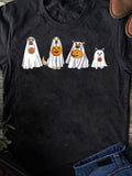 Men's T-Shirt Playful Cartoon Dogs Dressed As Halloween Ghosts Holding Pumpkin Buckets