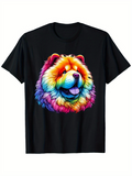 Men's T-Shirt Vivid Rainbow Colors In Fluffy Artistic Style Happy Dog