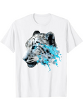 Men's T-Shirt Splattered Blue Abstract With Fierce Snow Leopard Head Portrait