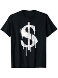 Men's T-Shirt Graffiti Style Large White Dripping Grunge Symbol Dollar Sign